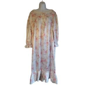 Vintage Amanda Stewart Intimates Rose Print Satin Lace Nightgown Medium